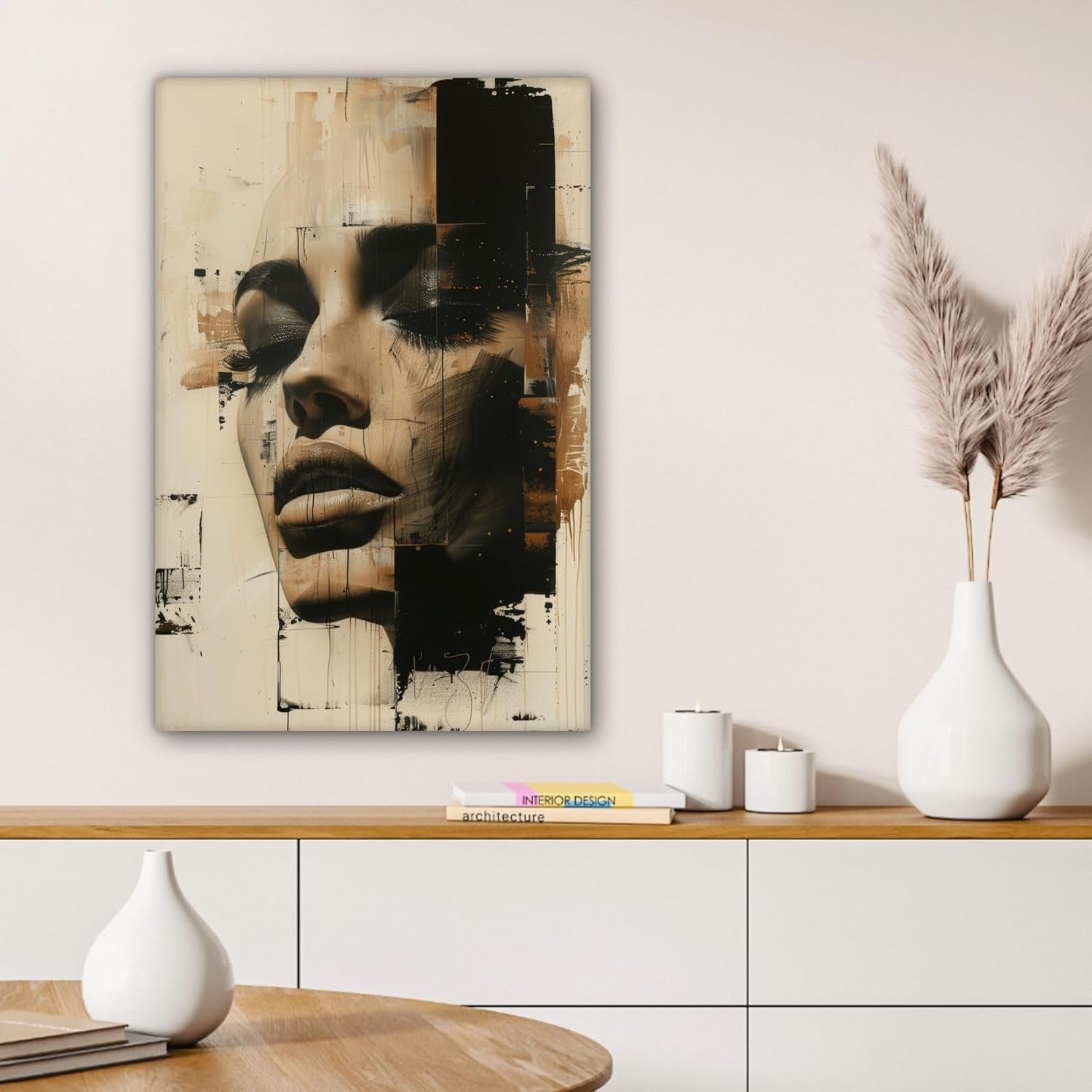 Beige Abstract Woman Canvas Wall Art 40x60cm Framed Print