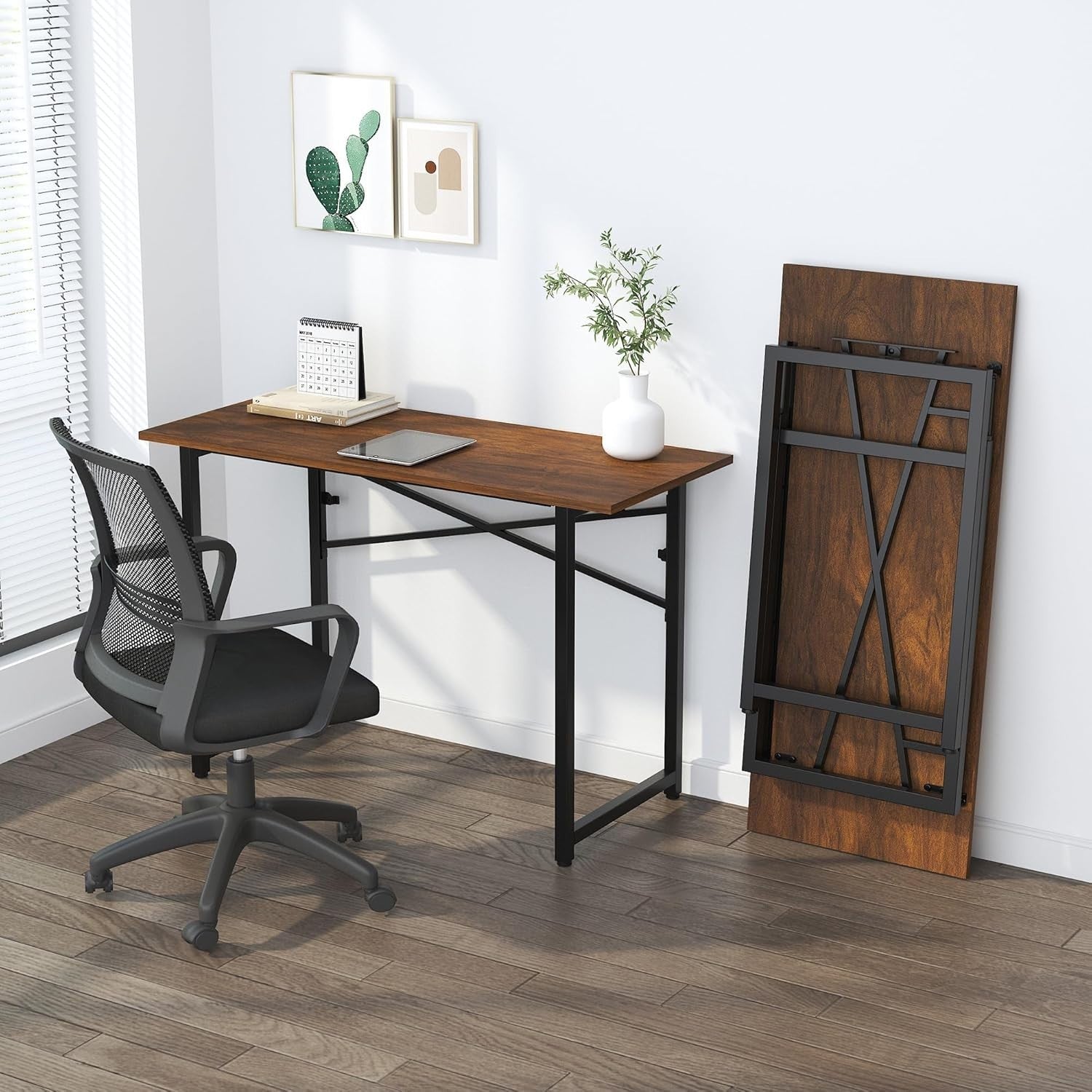 Folding Desk 120cm Mahogany No Assembly Home Office Computer Table