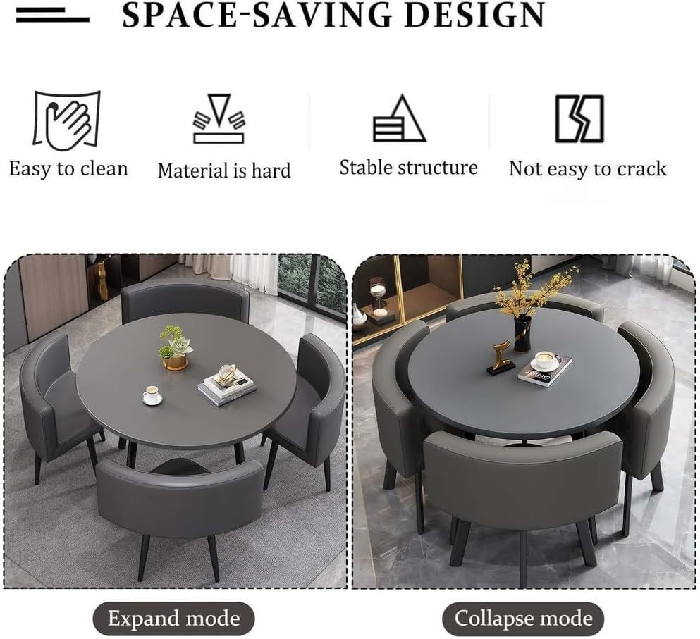 Modern 90cm Grey Dining Table Set with 4 Chairs – Space-Saving Kitchen