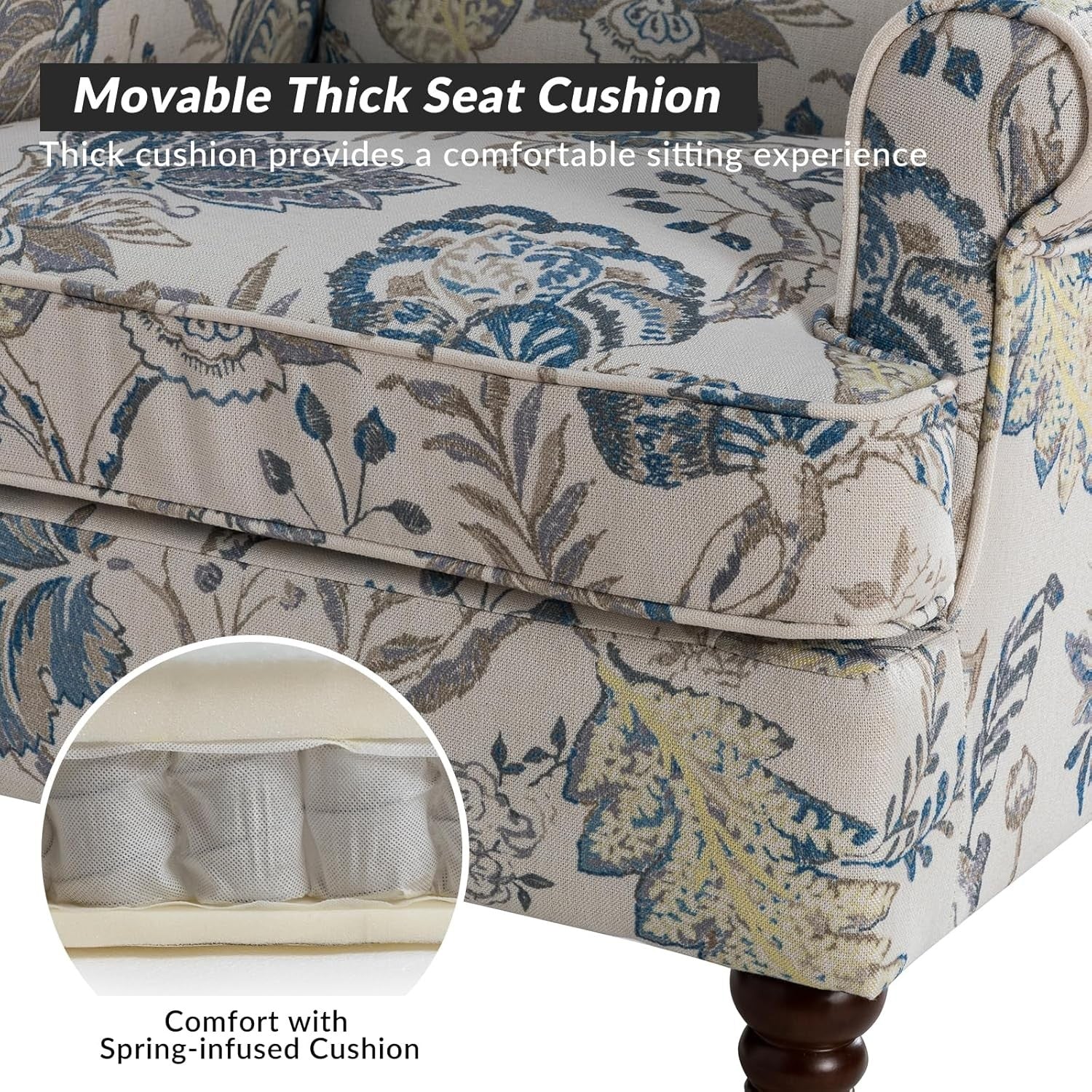 Wingback Accent Chair High Back Armchair Retro Wood Legs Blue