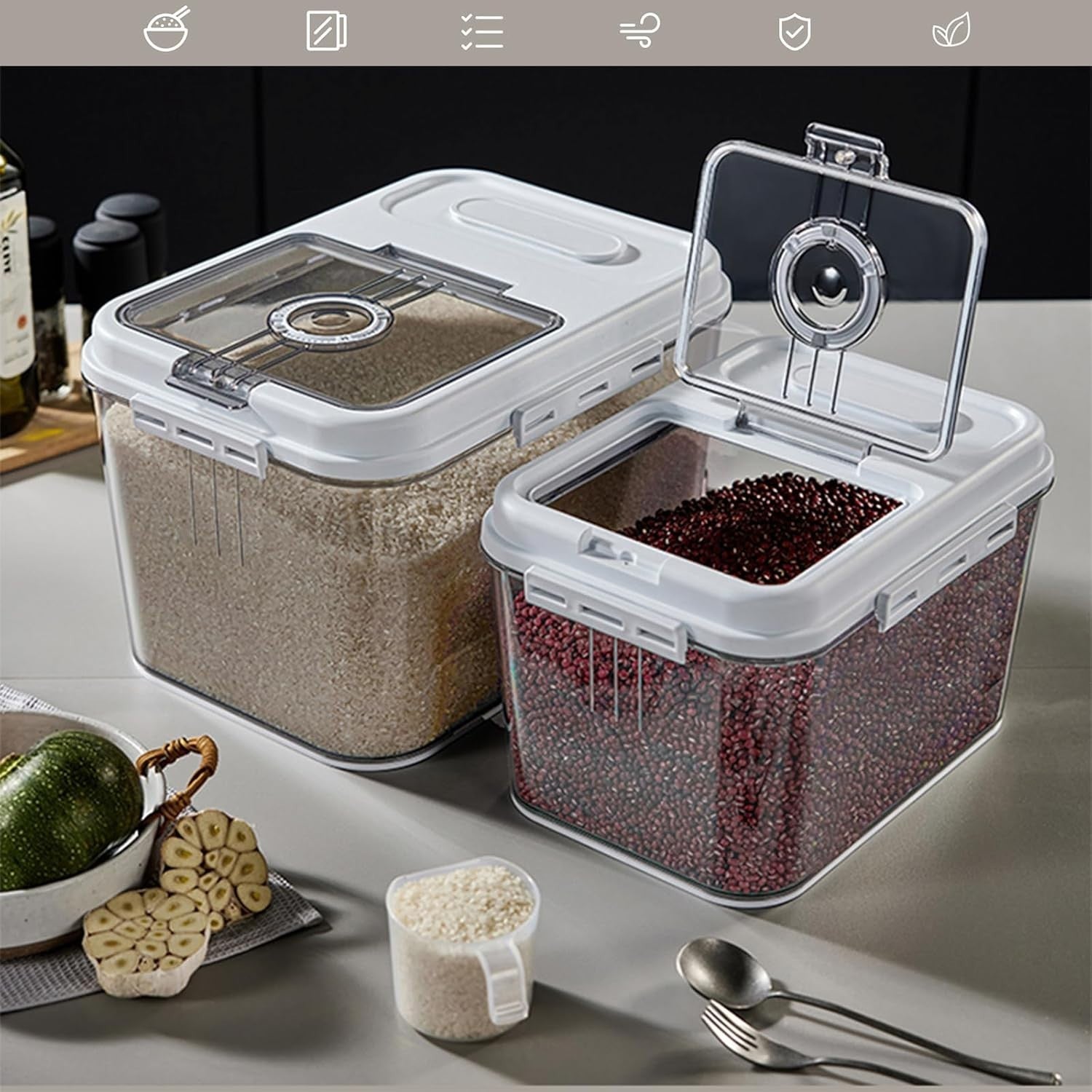 2Pcs 7.5kg + 15kg Airtight Rice Storage Containers Set