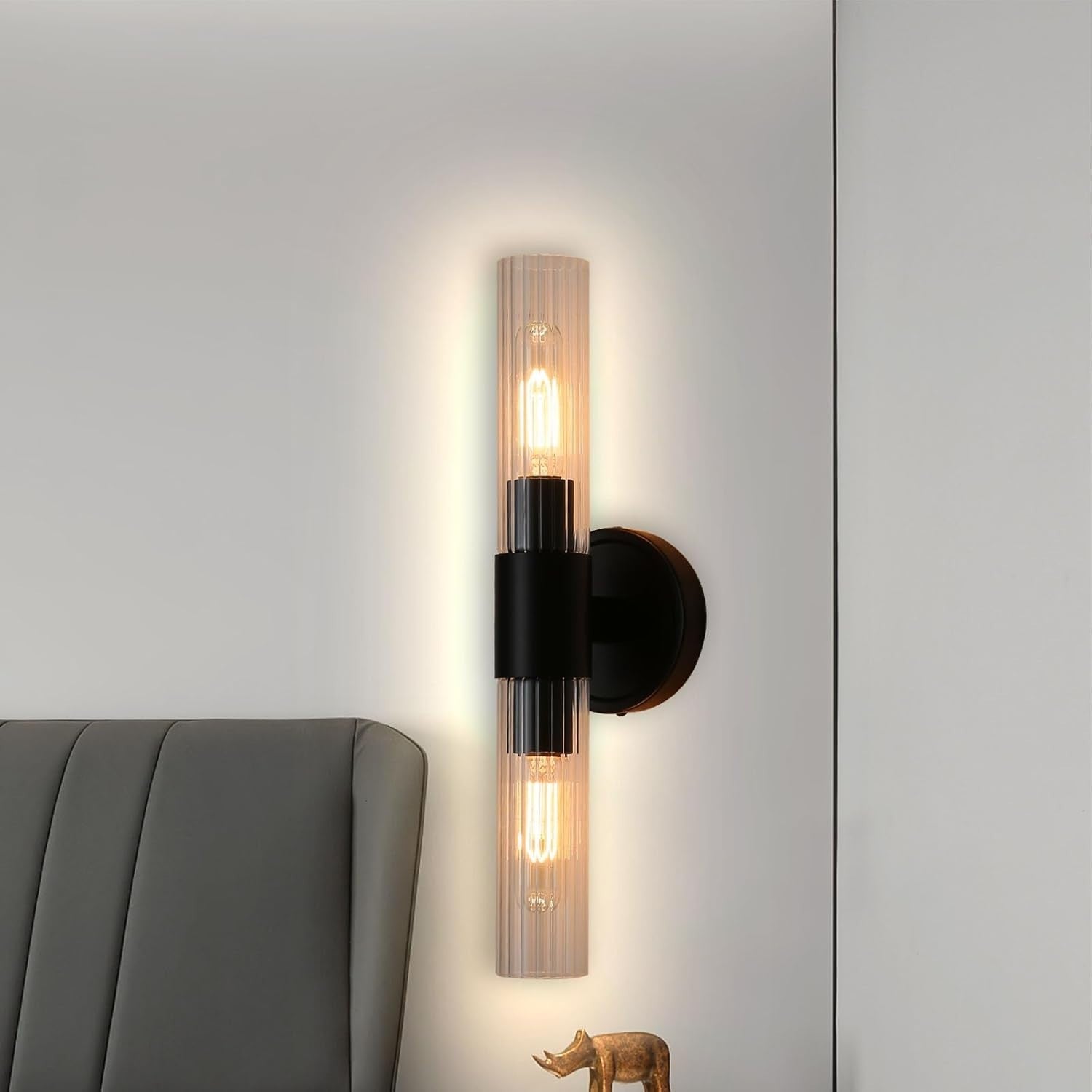 Dimmable Vintage Black Wall Sconce Light with Glass Shade & E27 Socket