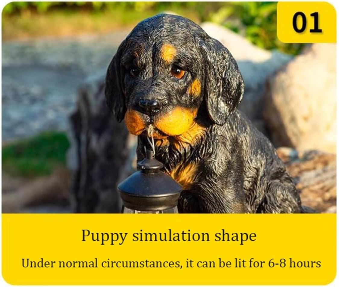 Solar Powered Garden Lantern Statue, Realistic Dog Figurine with LED Lights