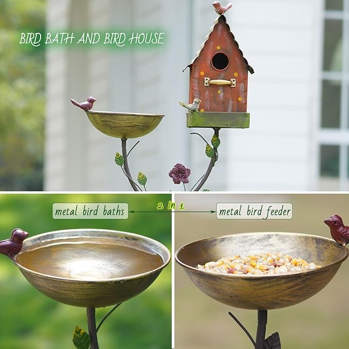 56" Metal Bird Bath with Birdhouse & Feeder – Outdoor Garden Décor
