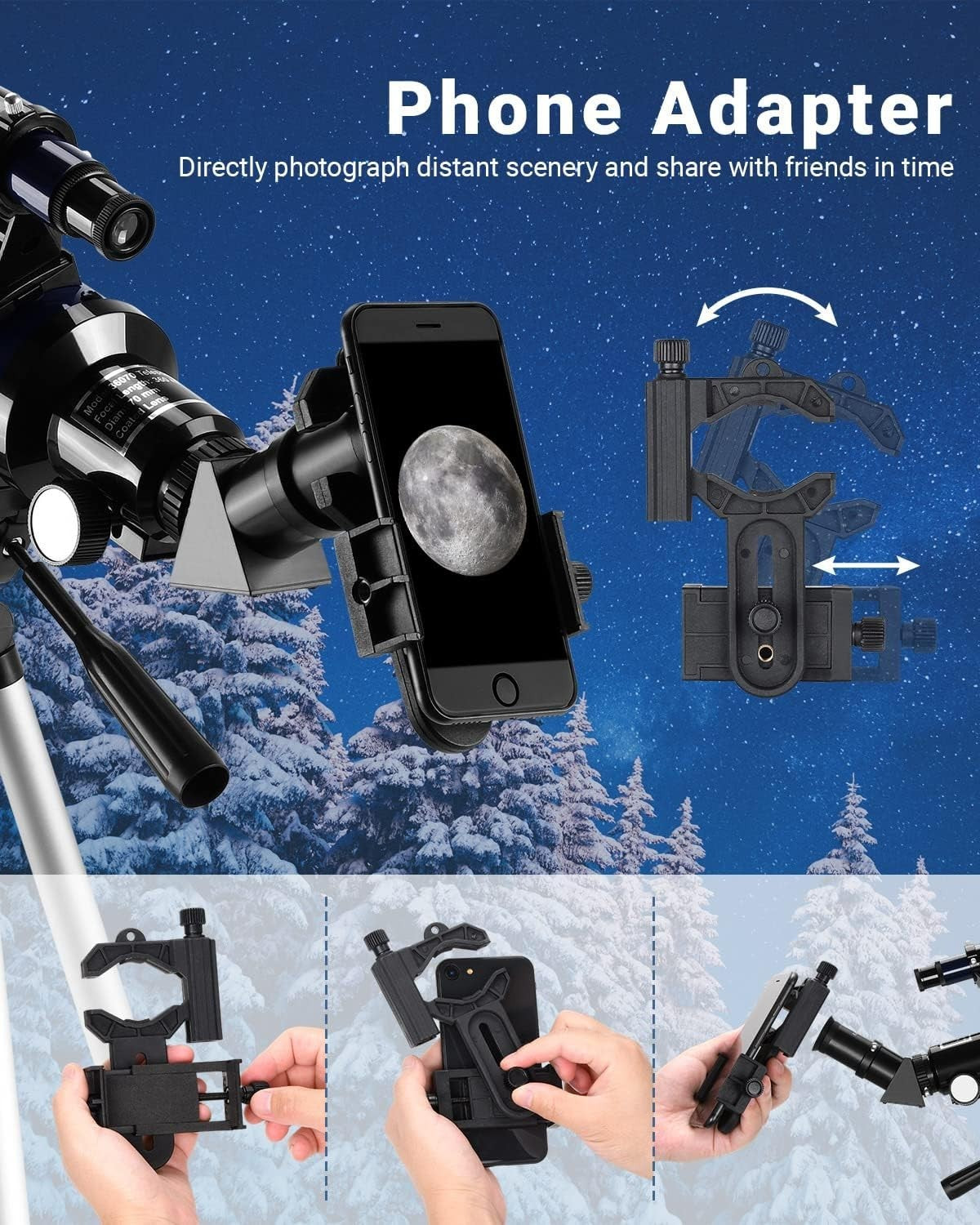 80mm Refractor Telescope for Adults, Adjustable Tripod & Phone Adapter