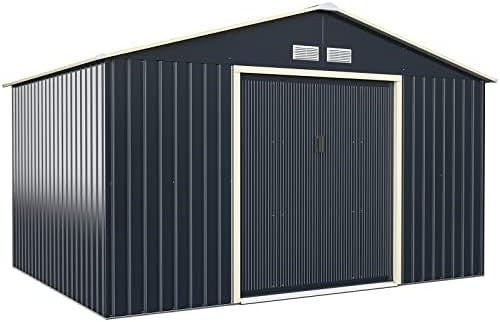 Metal Garden Shed 11x8FT Outdoor Storage with Sliding Doors & 4 Air Vents Grey