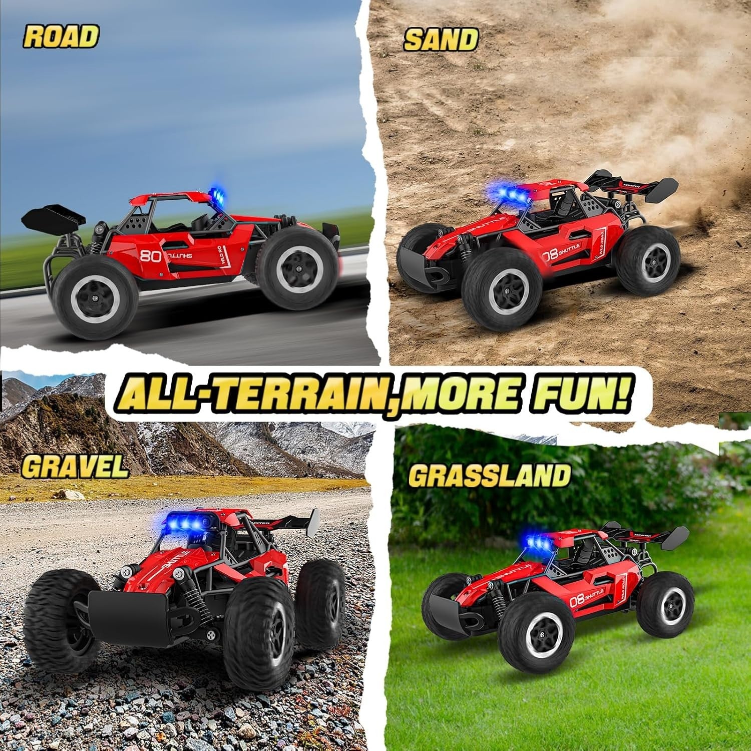 High-Speed RC Car for Kids 3 4 5 6 7+, 20KM/H 2.4GHz Monster Truck w/ LED Lights