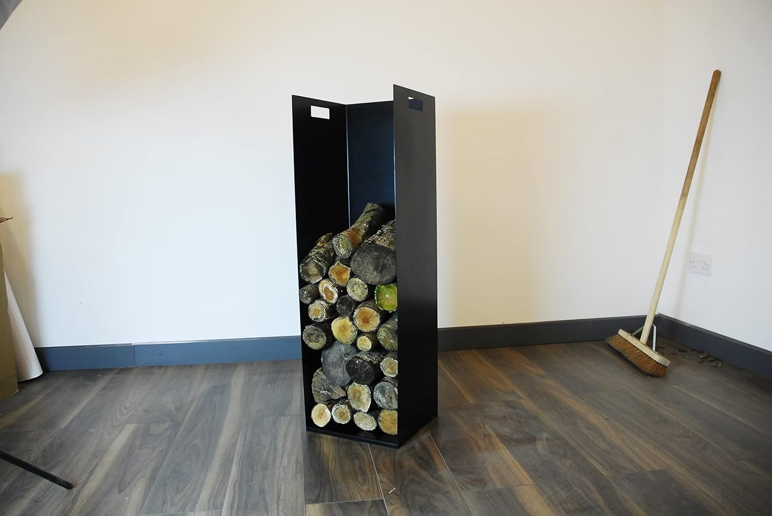 Steel Firewood Log Holder with Handles & Rubber Feet, Modern Indoor Storage