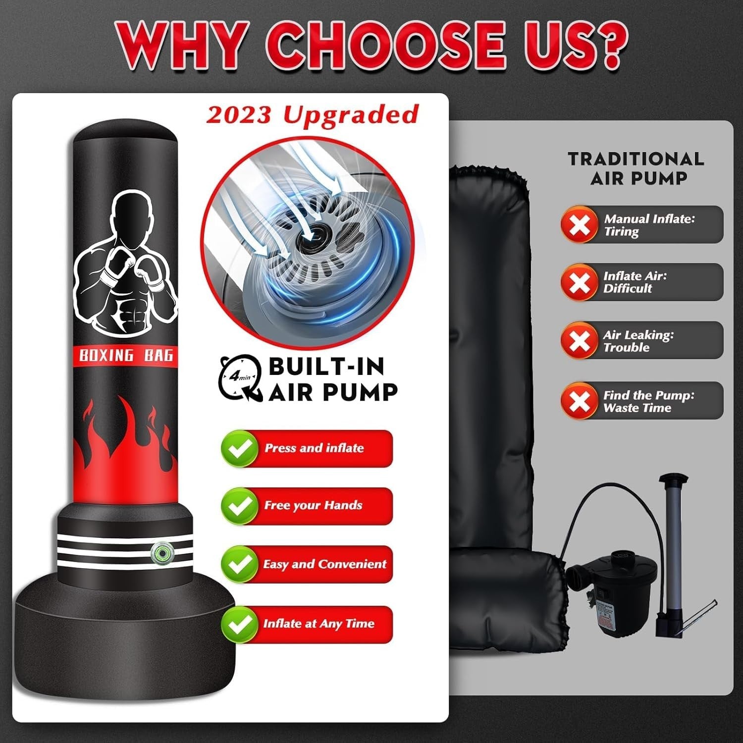 180cm Inflatable Standing Punch Bag Built-In Pump MMA Kickboxing Set