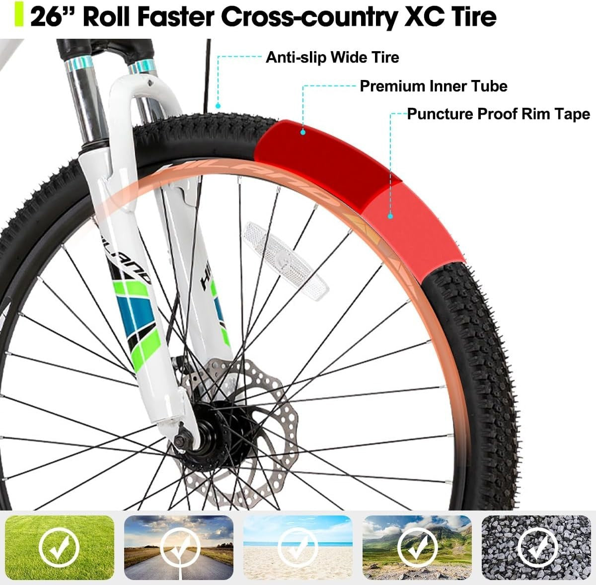 26” Mountain Bike 21-Speed Disc Brake Aluminum Frame MTB for Adults