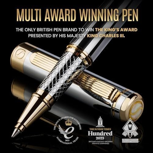 Luxury Rollerball Pen Silver Chrome 24K Gold Medium Gift