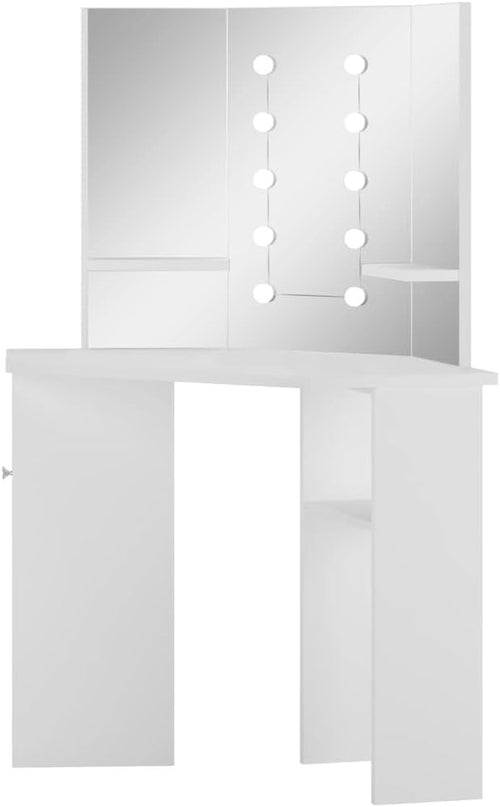 Modern White Dressing Table Desk Vanity Mirror LED Lights Lockable