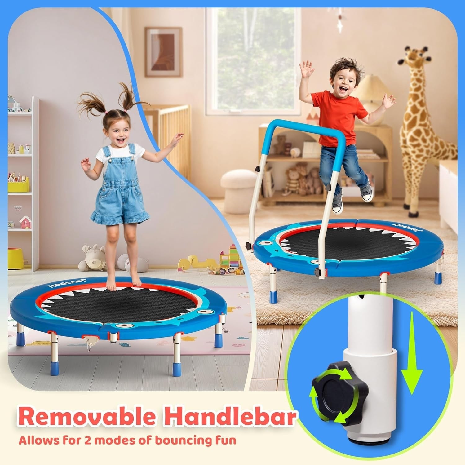 3ft Kids Trampoline Shark Design Foldable Toddler Jumper 100LB