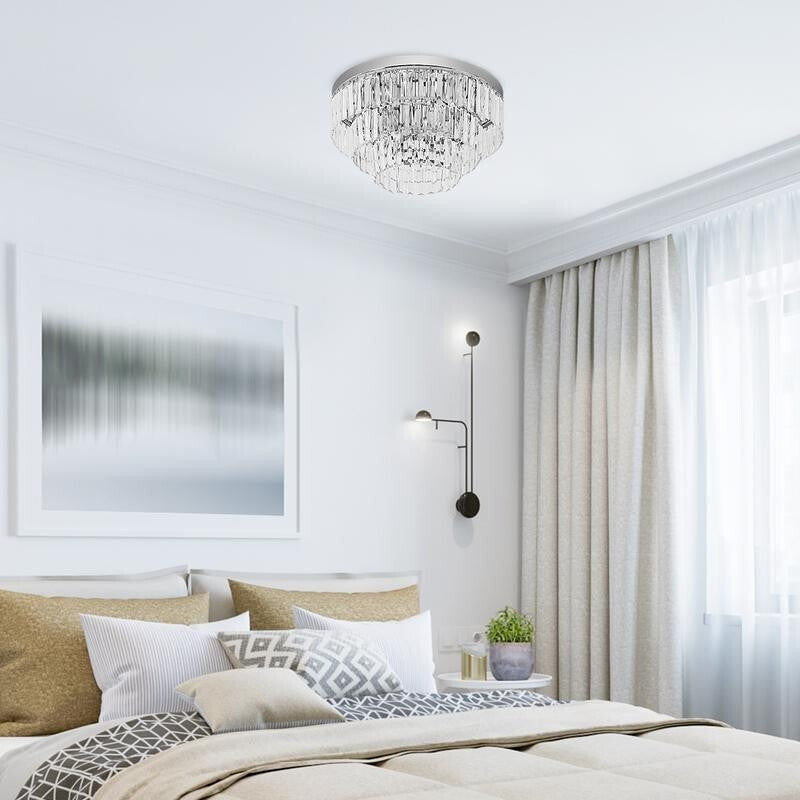 Modern Crystal Chandelier Ceiling Light 7 Bulb Flush Mount 40cm for Lounge