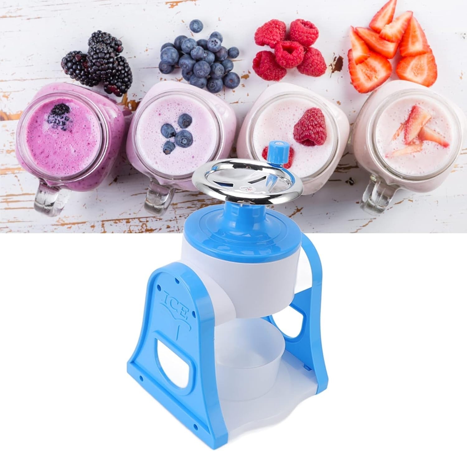 Manual Ice Crusher Shaved Ice Maker Portable Slush Snow Cone Blue