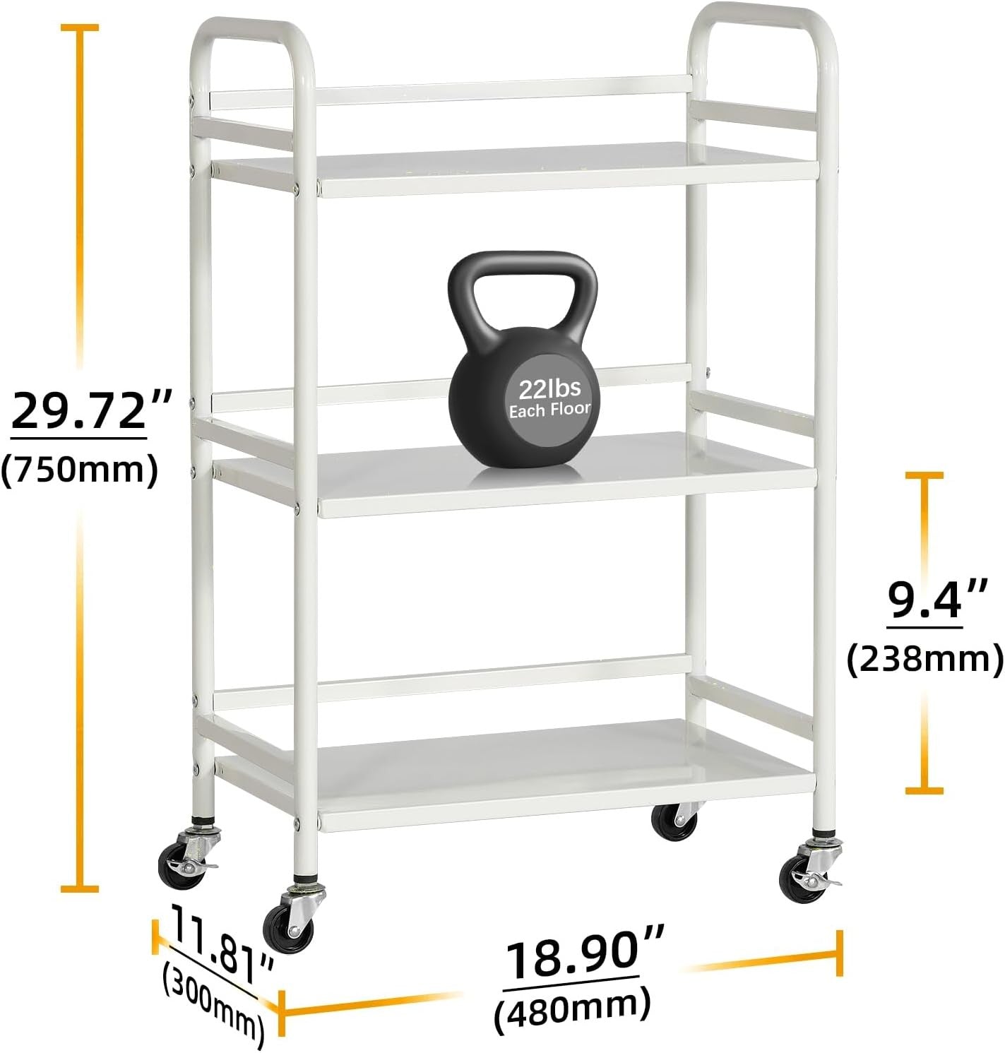 3 Tier Rolling Storage Cart Kitchen Trolley Metal Shelves with Wheels White