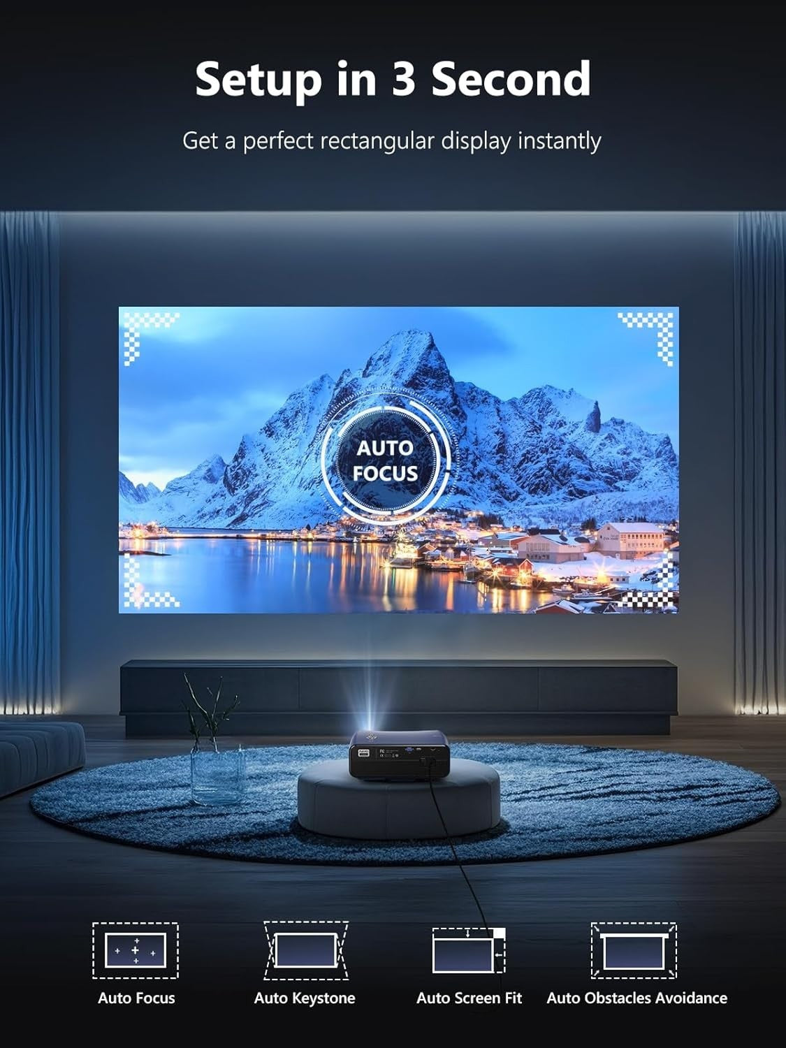 4K Smart Projector 2200 ANSI Android TV WiFi 6 Bluetooth HDR