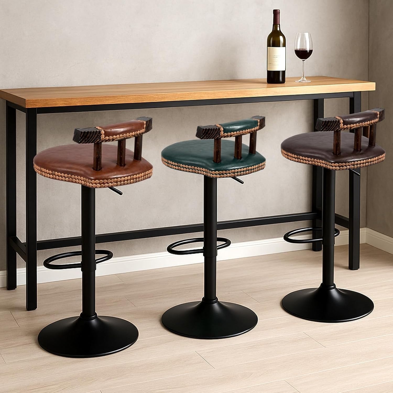 Vintage Adjustable Swivel Bar Stool – Green Kitchen Counter Chair