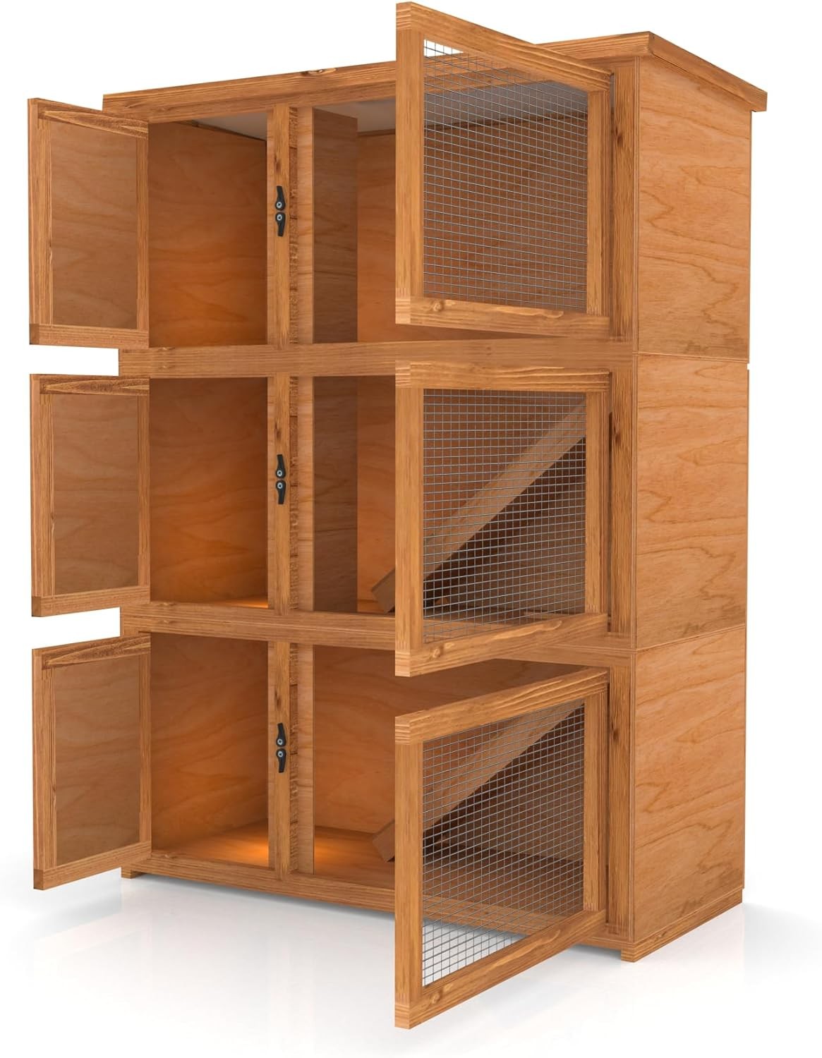 Indoor Outdoor Rabbit Hutch 3 Tier Wooden Cage Fully Assembled Small Pets