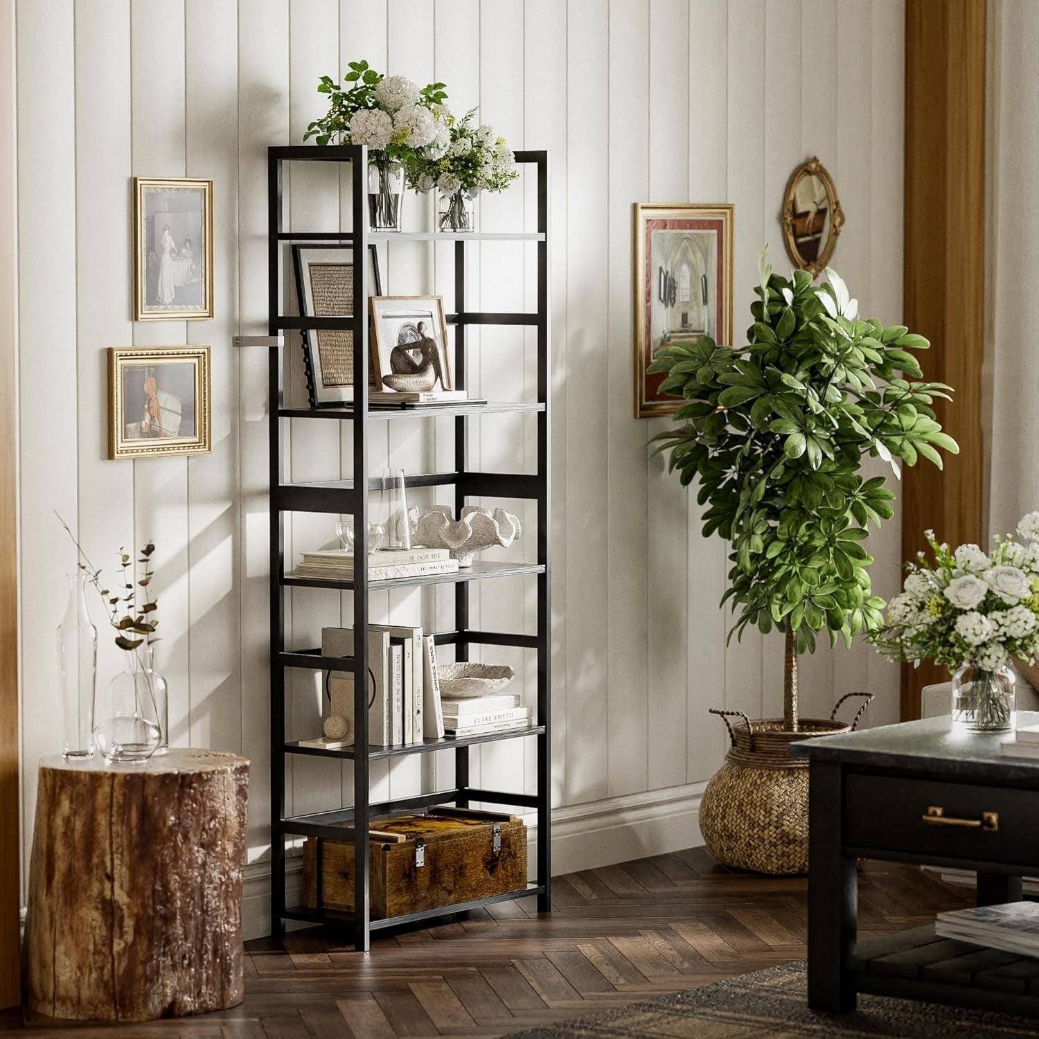 5-Tier Industrial Ladder Bookshelf, Tall Display Storage Unit for Home Office