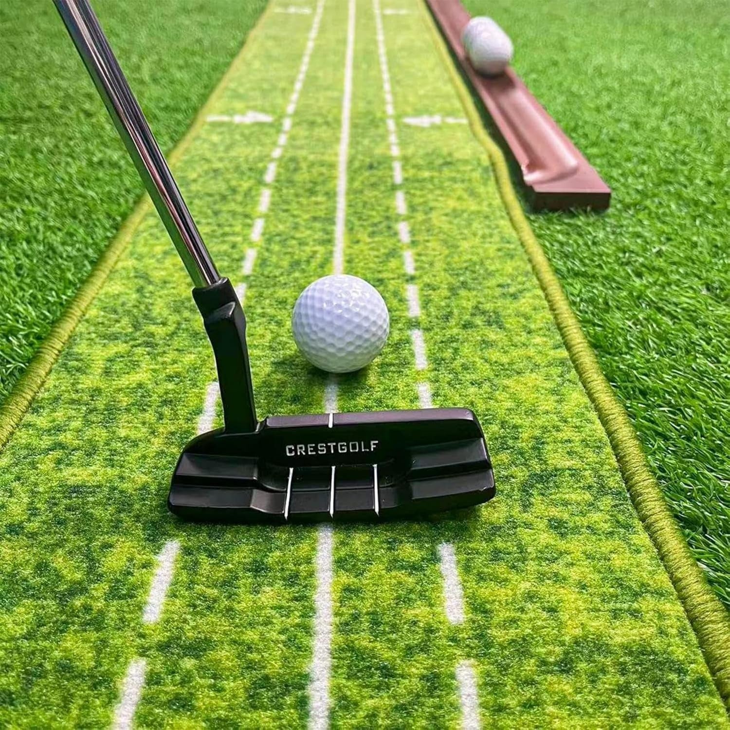 Wooden Golf Putting Mat Indoor Outdoor Practice Trainer Return Ball