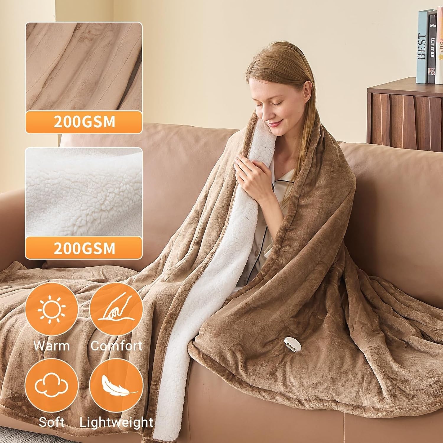 Electric Heated Blanket 150x200cm Sherpa Fleece 10 Heat Settings Timer