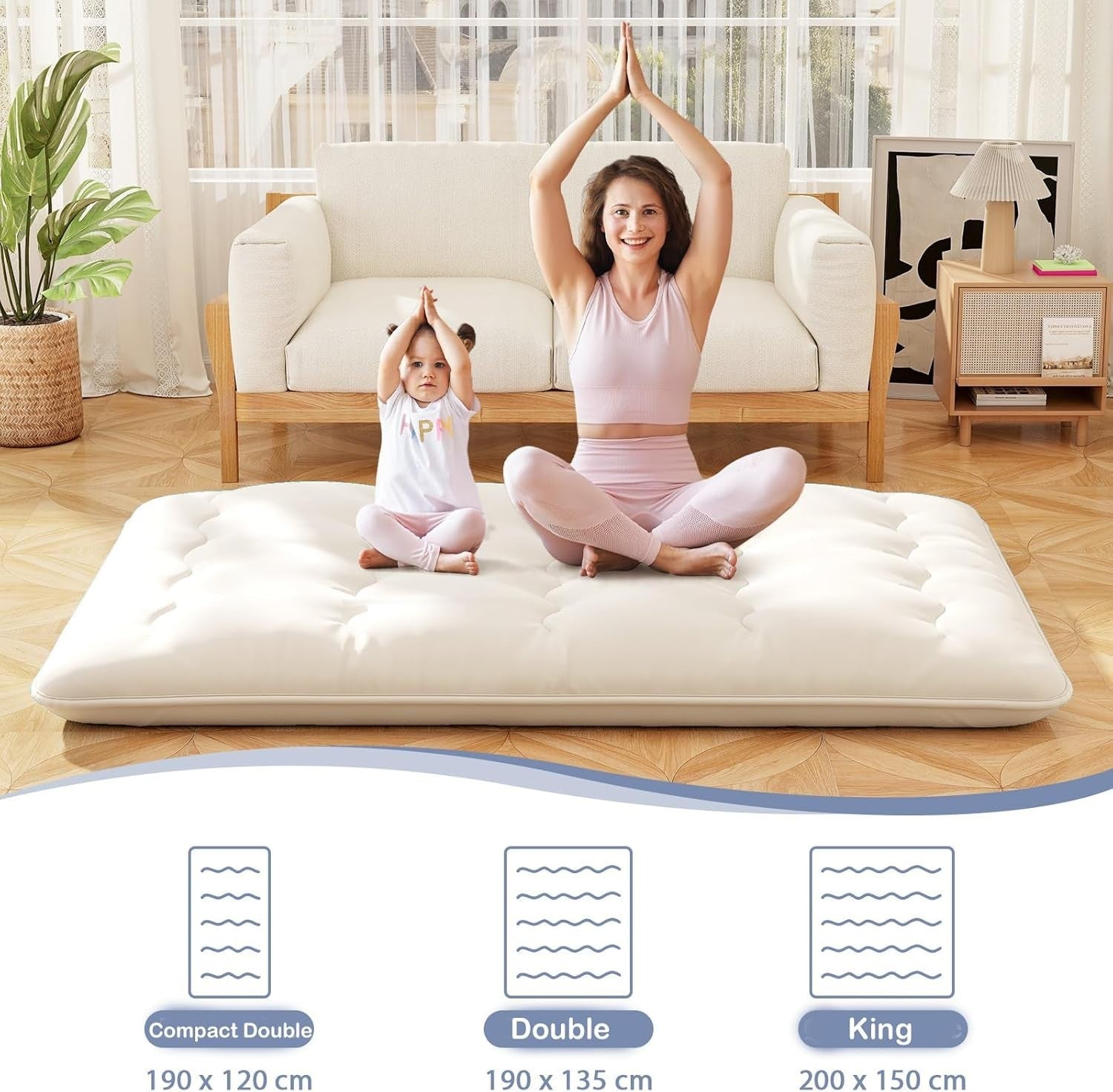 10cm Thick Japanese Futon Mattress King Size Washable Cover Tatami Beige