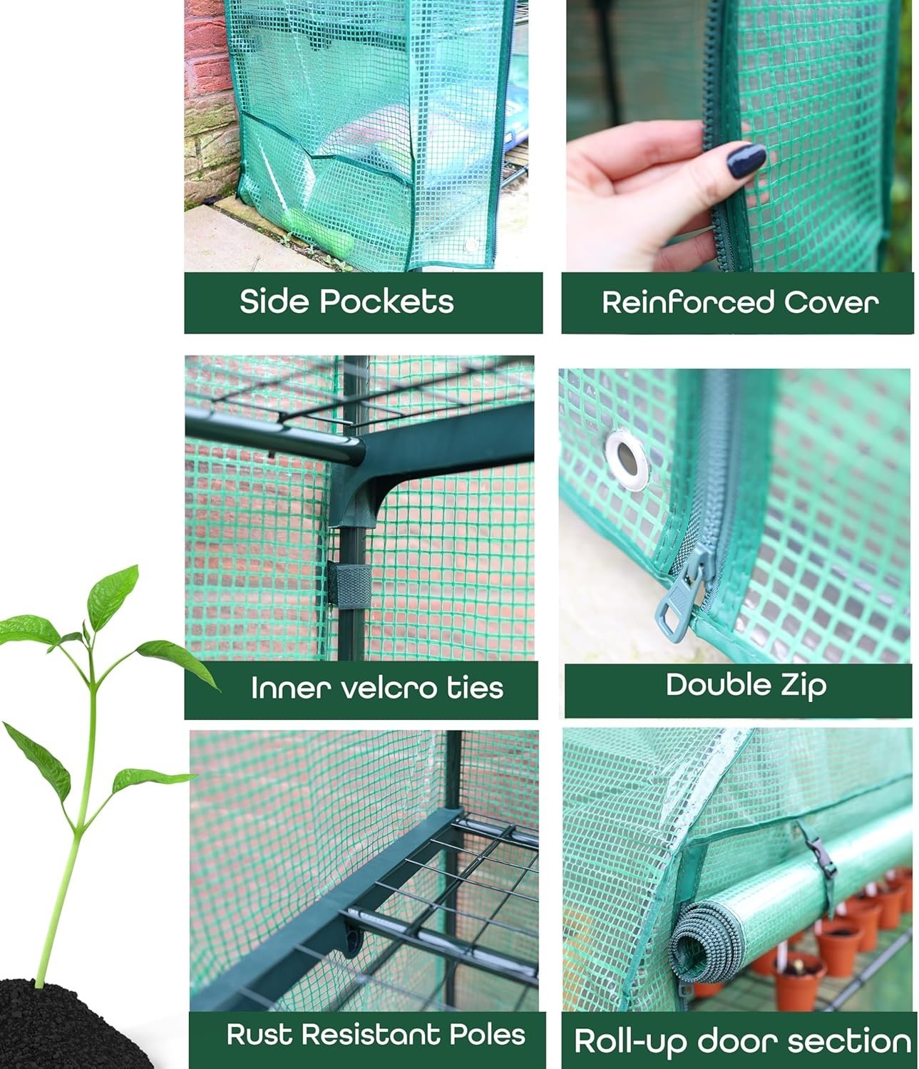 2 Tier Mini Greenhouse with Roll-Up Door | Compact Outdoor Plant Stand