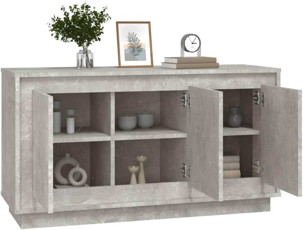 Concrete Grey Sideboard Cabinet with 6 Compartments | Durable Engineered Wood