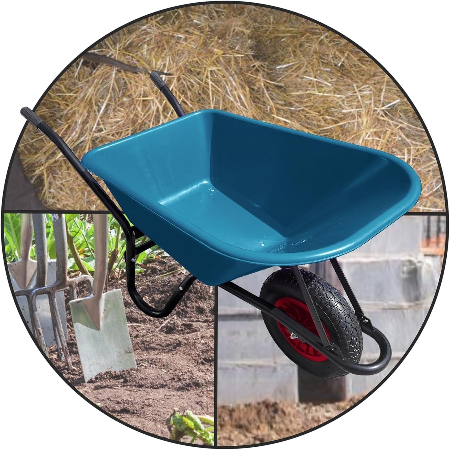 110L 1-Wheel Garden Wheelbarrow – Green – Puncture Proof Tyre Heavy Duty Plastic