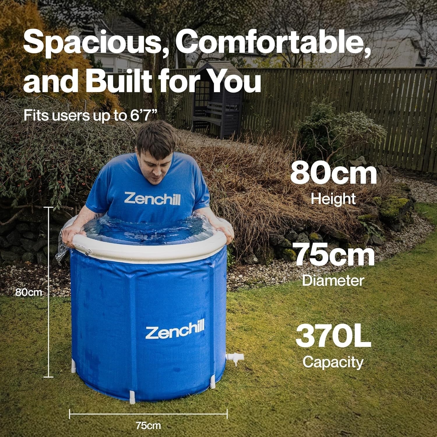 370L Portable Ice Bath Tub Cold Plunge for Adults Blue Outdoor Therapy