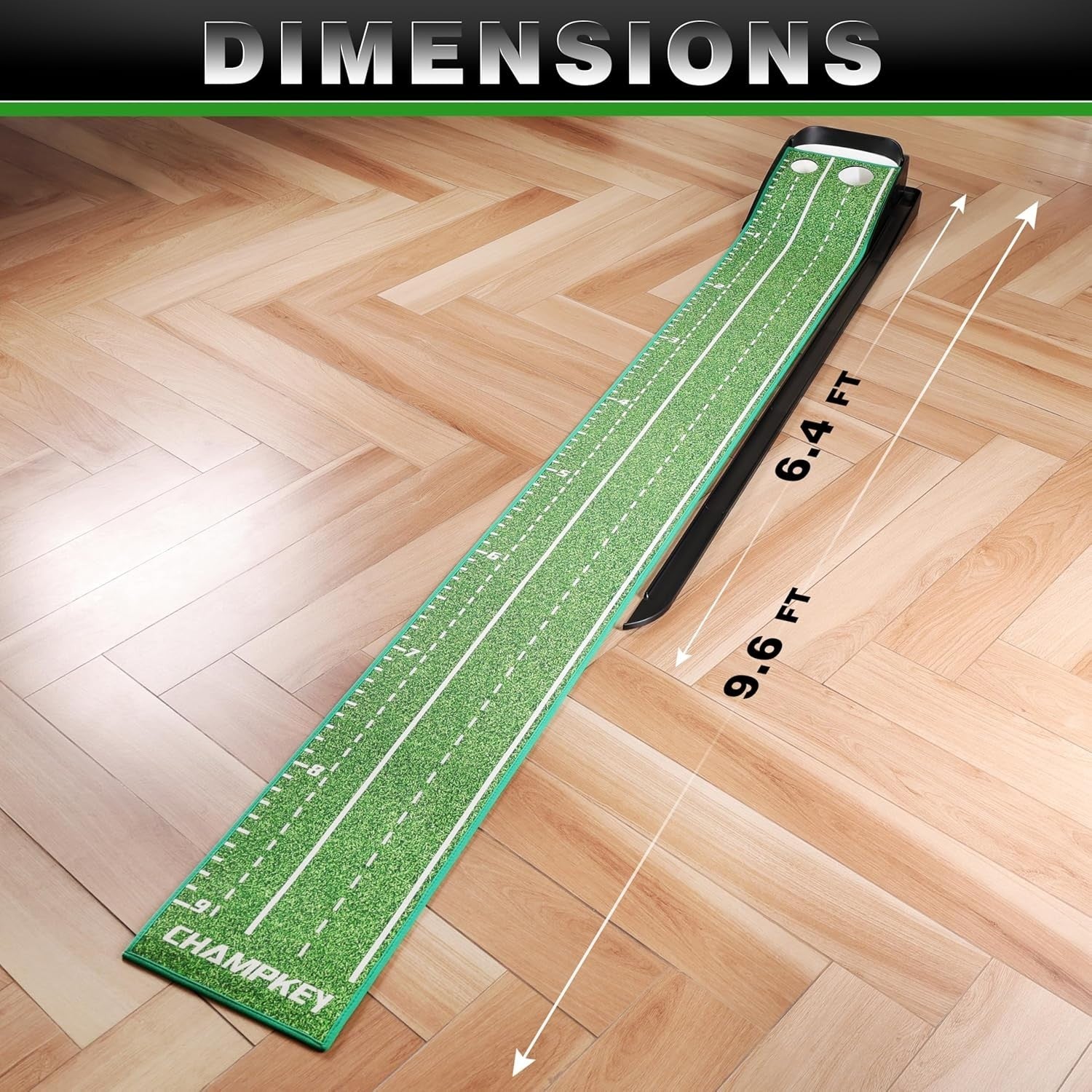 Dual Hole Golf Putting Green Indoor Trainer Mat w Mirror Gates