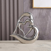 Silver Double Heart Ceramic Sculpture Modern Luxury Ornament Home Decor Gift