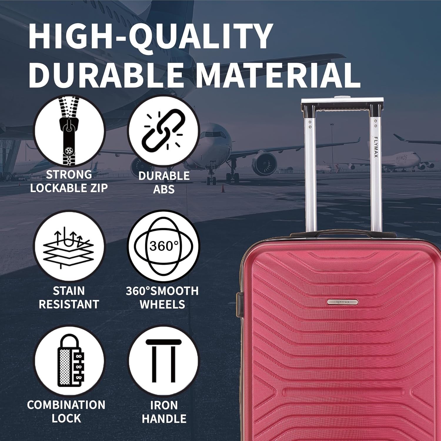 24'' Medium Check In Suitcase Hard Shell ABS 4 Spinner Wheels Lock 68L