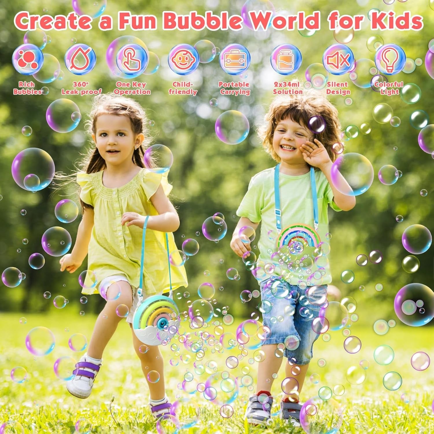 Rainbow Bubble Machine 1500 Bubble With Solution