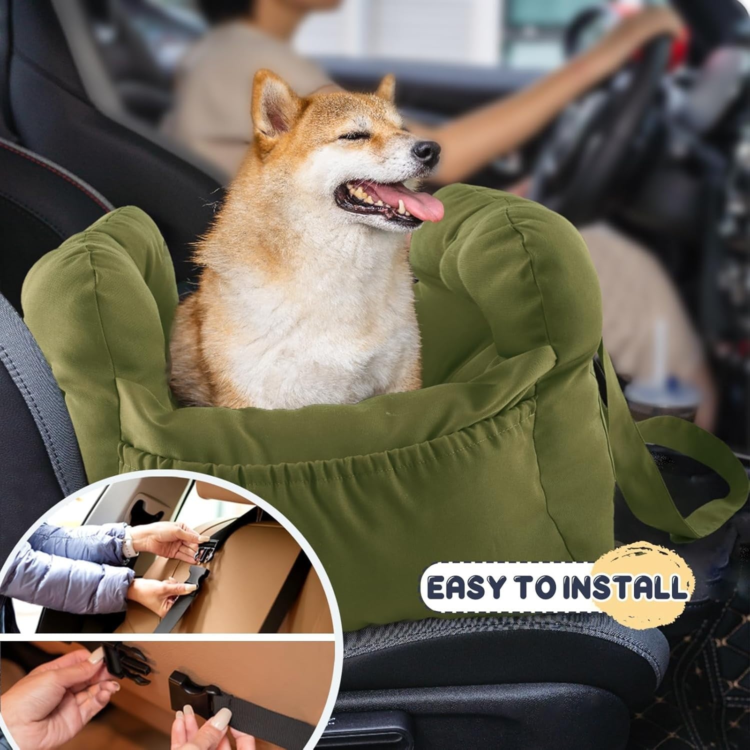 Puppy Car Booster Seat Pet Travel Carrier Bed Small Dogs Army Green
