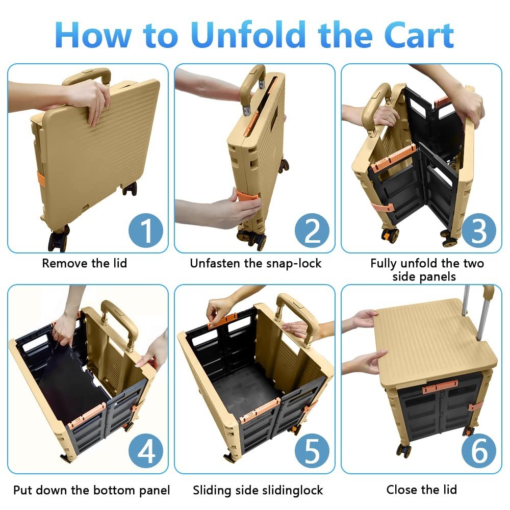 50L Folding Shopping Trolley Cart 60KG Heavy Duty with 360° Wheels