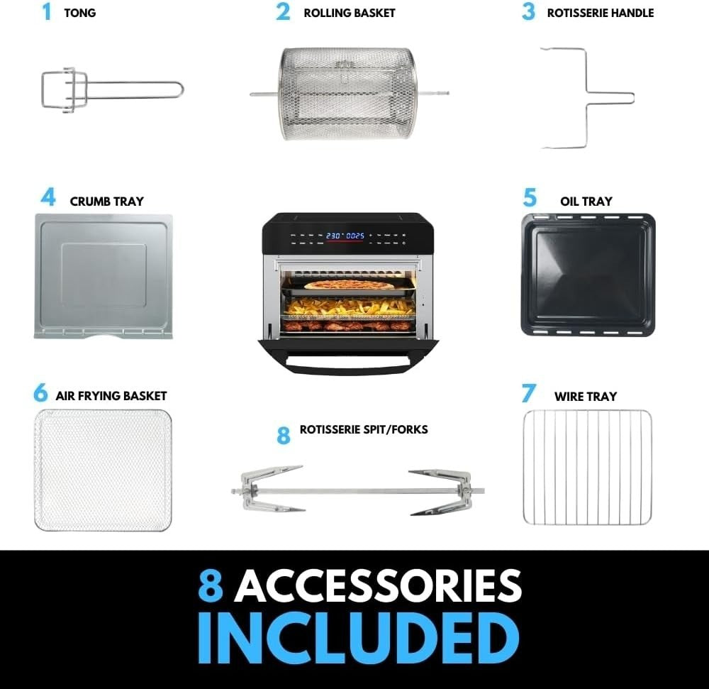 25L Air Fryer Oven Digital Rotisserie 10 Functions Convection Pizza Bake