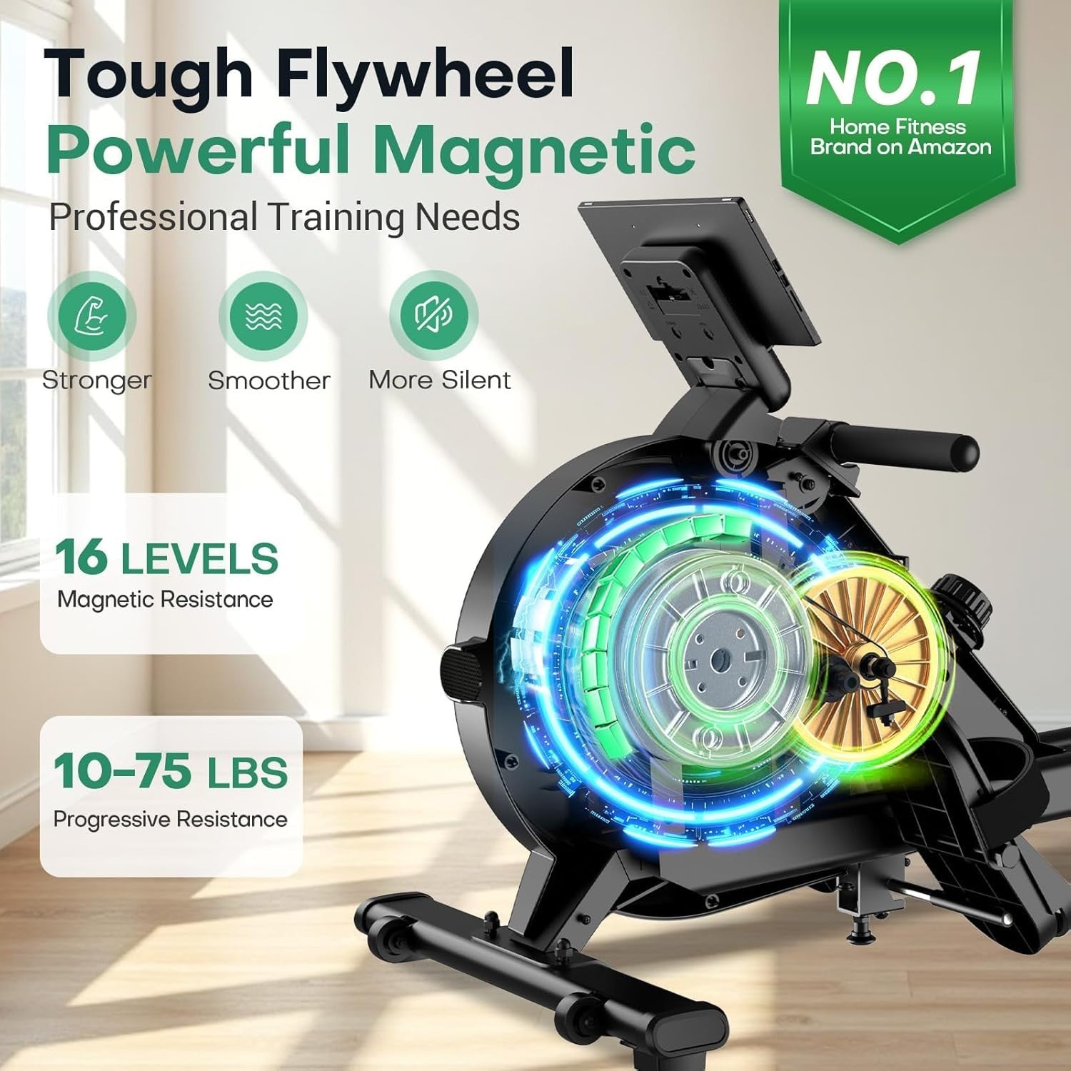 Silent Magnetic Rowing Machine 16-Level Dual Rail Foldable Rower 350lb Capacity