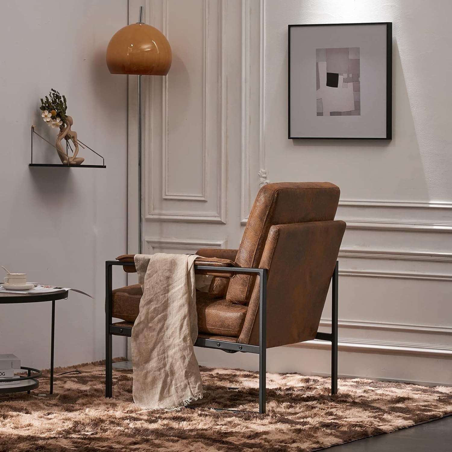Modern Accent Armchair Brown Metal Frame Lounge Chair Cushion Seat