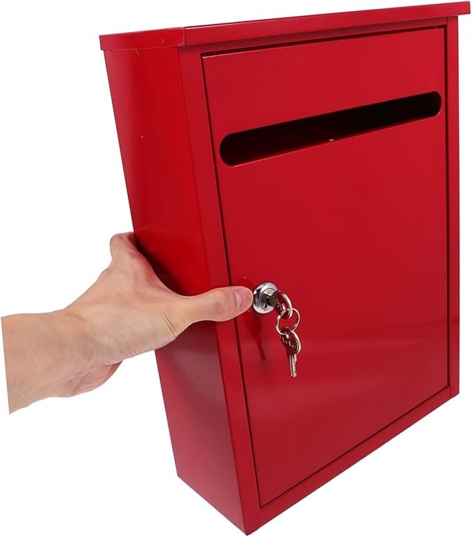 Lockable Red Suggestion Box Iron Metal Wall Mount Mailbox Outdoor Feedback Safe