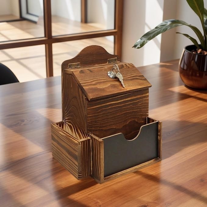 Lockable Wall Mounted Suggestion Box – Dual Slot, Secure Message Organizer, 27cm