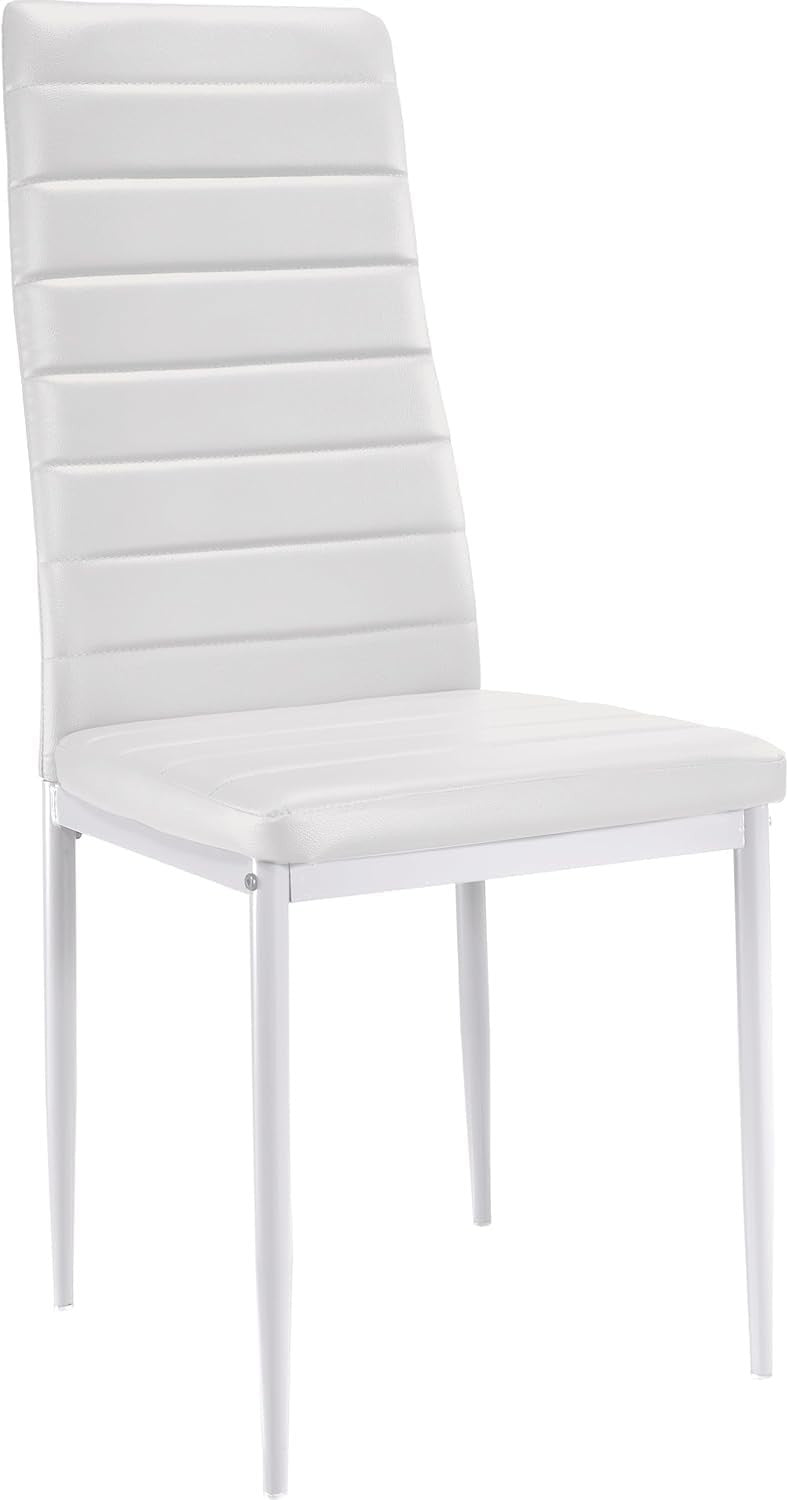 Modern Dining Table Set 4 White PU Leather Chairs 120x80x75cm Kitchen