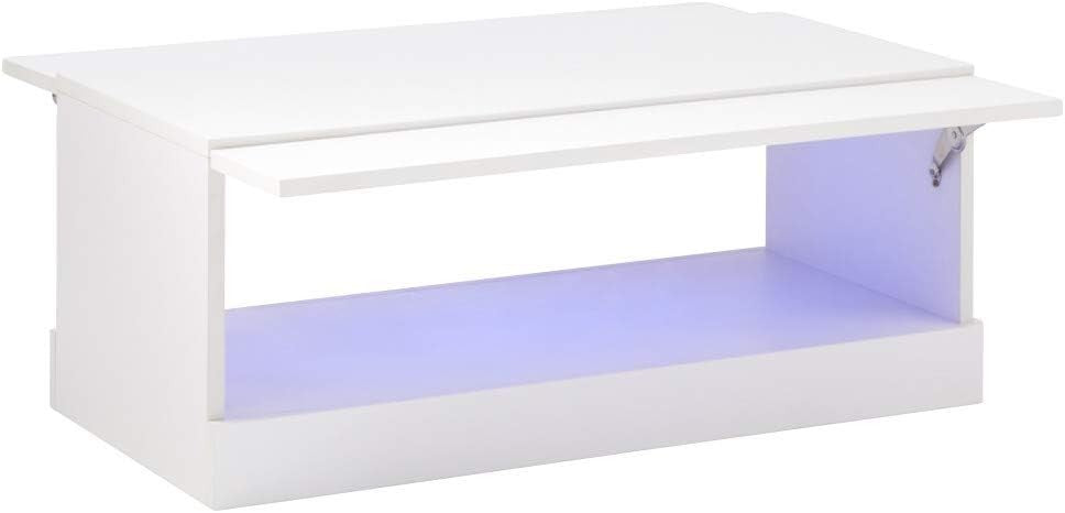 LED Coffee Table with Storage & High Gloss Finish – White Modern TV Unit