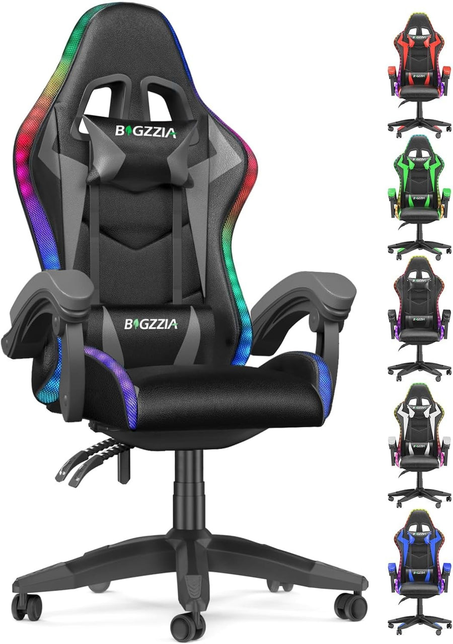 Gaming Chair Recliner PU Leather w/ Lumbar Headrest
