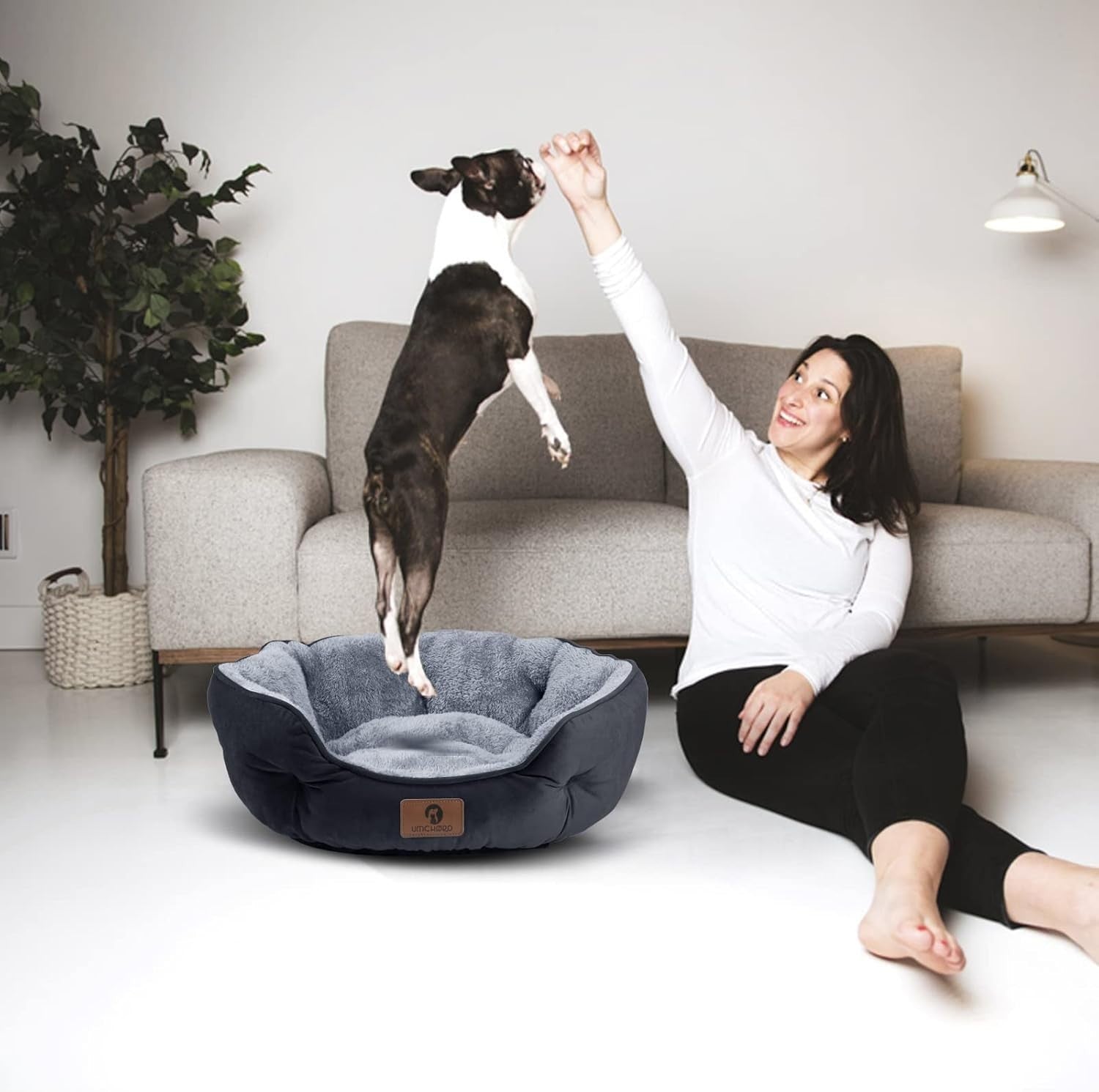 Medium Dog Cat Bed 25in Sherpa Fleece Washable Non Slip Pet Cushion