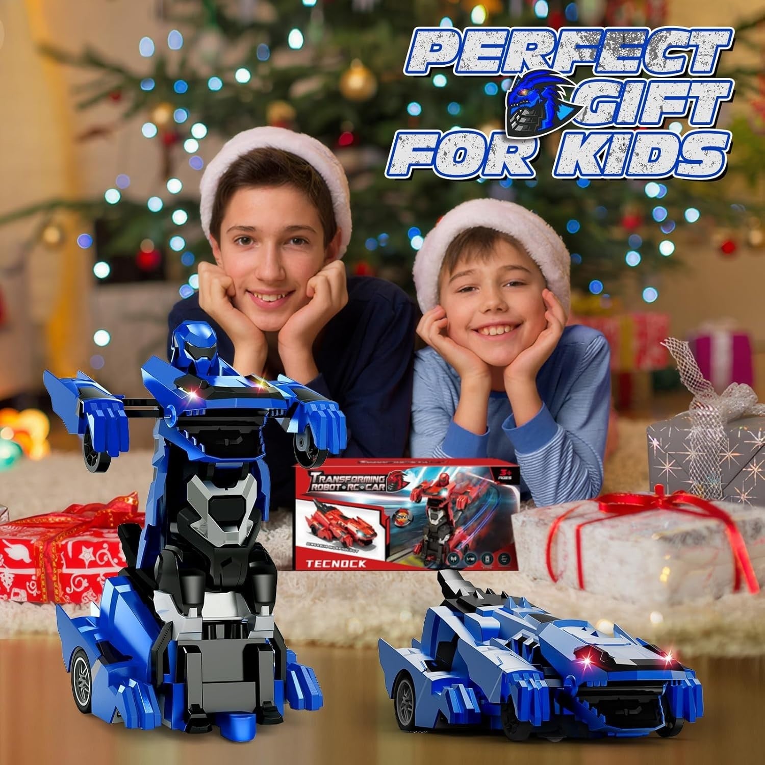 RC Dinosaur Robot Car 2-in-1 Transform Remote Control Toy 360° Spin LED Kids