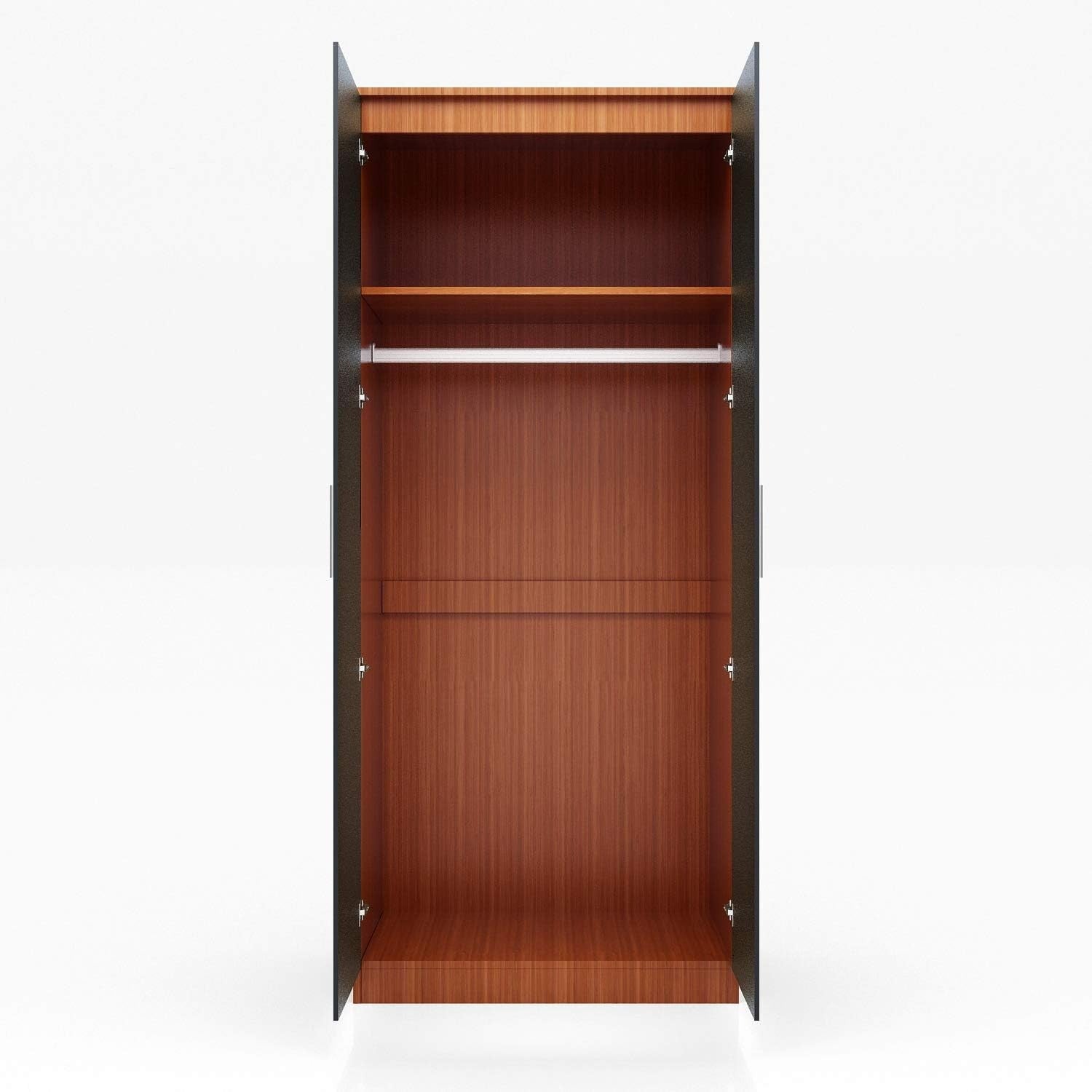 2 Door Black Walnut Wardrobe Soft Close Rail Shelves Gloss Finish 178cm