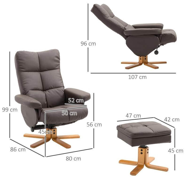 Swivel Recliner Chair & Footstool Faux Leather Lounge Set with Ottoman Storage