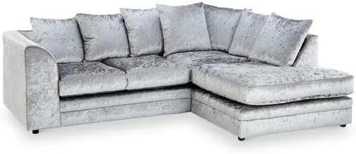4 Seater Grey L Shape Corner Sofa Left Hand Crush Velvet – Comfy & Stylish